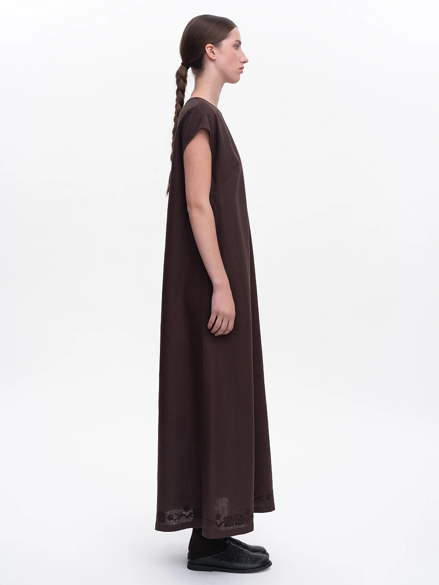 Beige embroidered dress "Nevit" — Brown