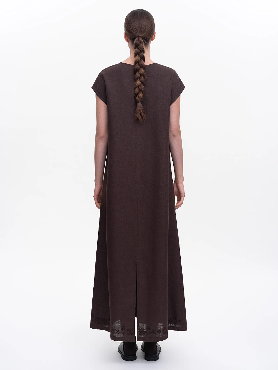 Beige embroidered dress "Nevit" — Brown