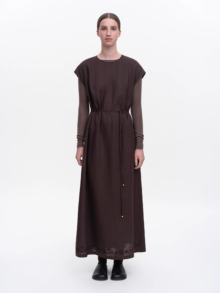 Beige embroidered dress "Nevit" — Brown