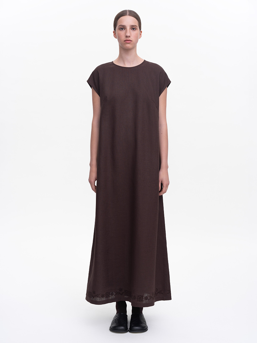 Brown embroidered dress "Nevit" [0]