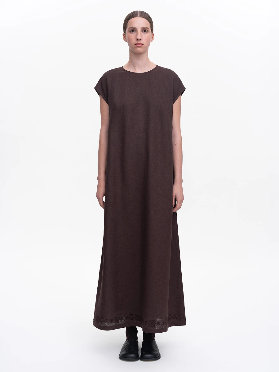 Beige embroidered dress "Nevit" — Brown