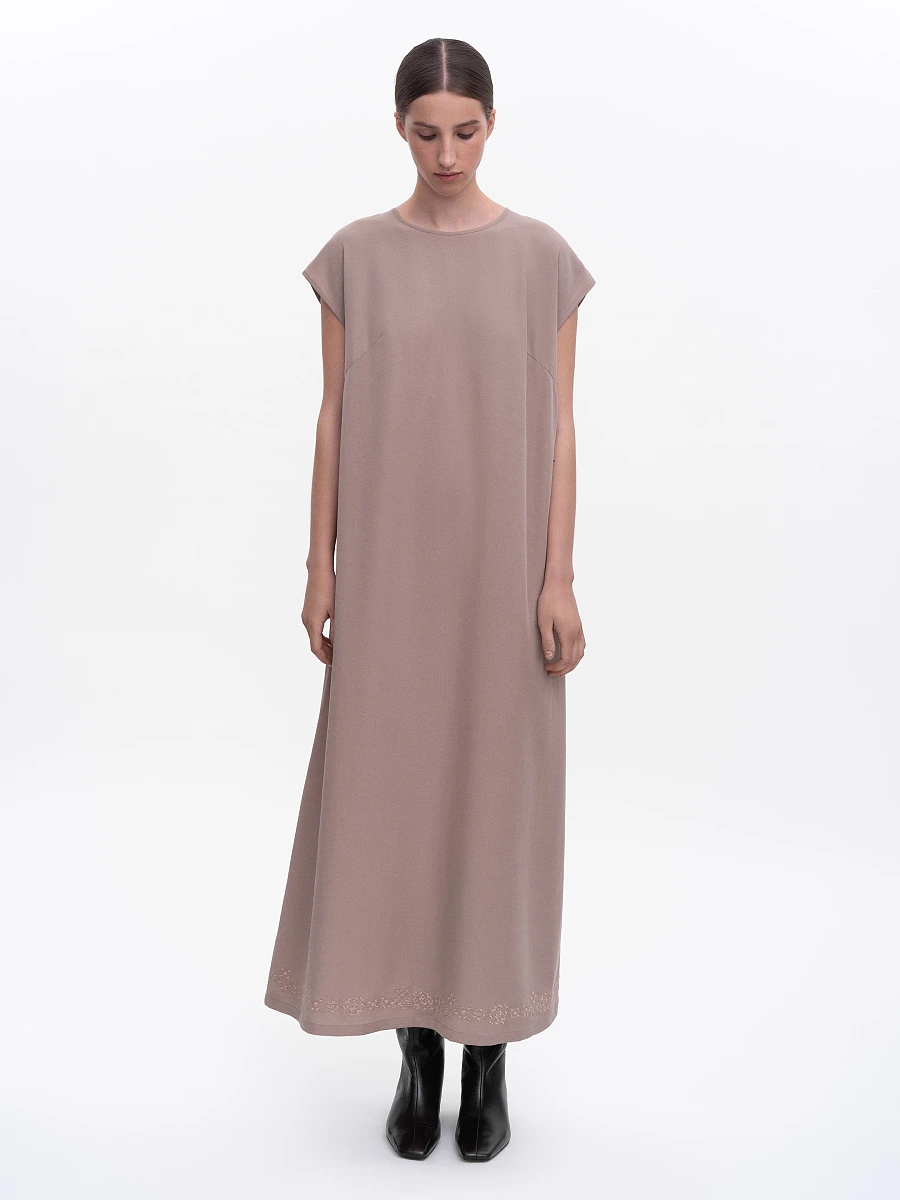 Brown embroidered dress "Nevit" — Creamy
