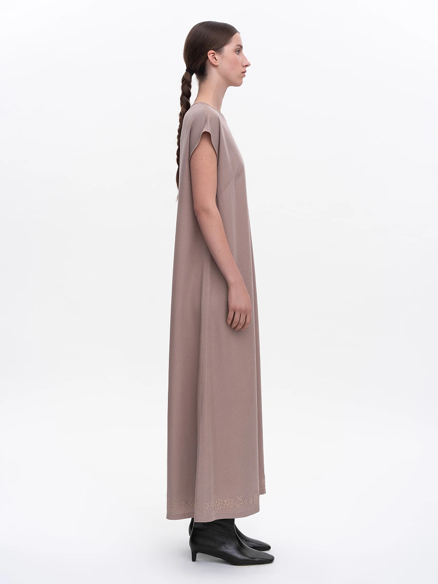 Brown embroidered dress "Nevit" — Creamy
