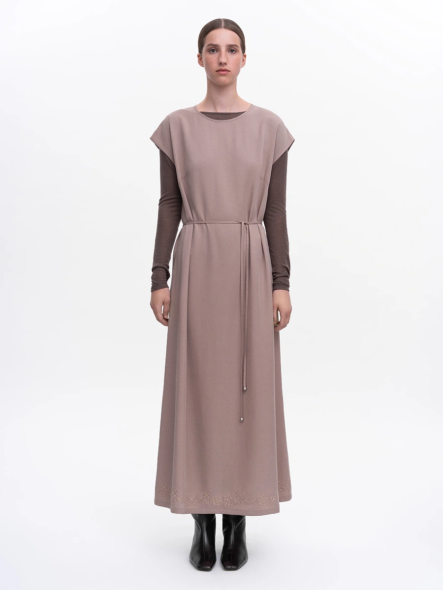 Brown embroidered dress "Nevit" — Creamy