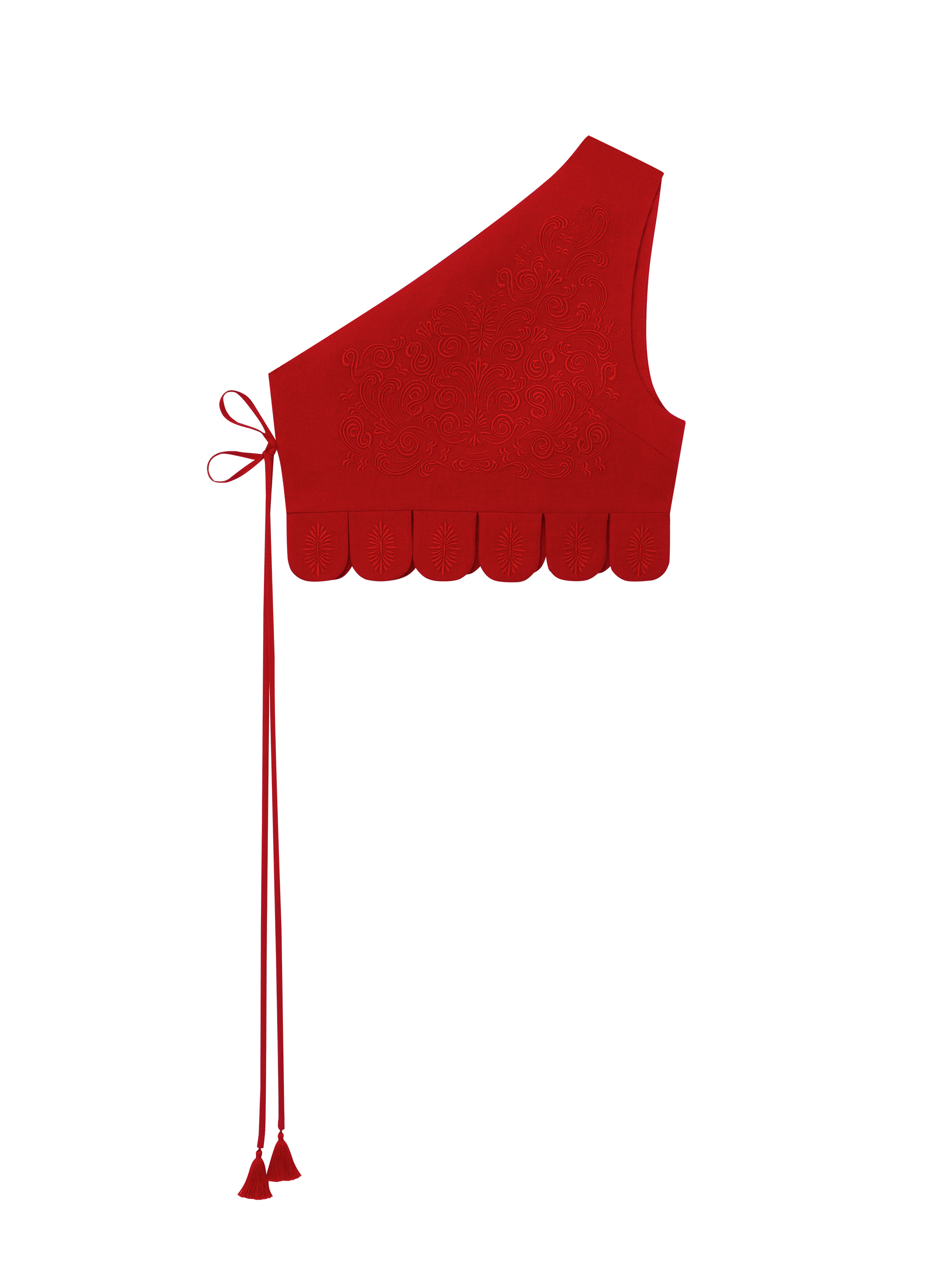 Asymmetric vest with red embroidery in tone "Osiayna" choose