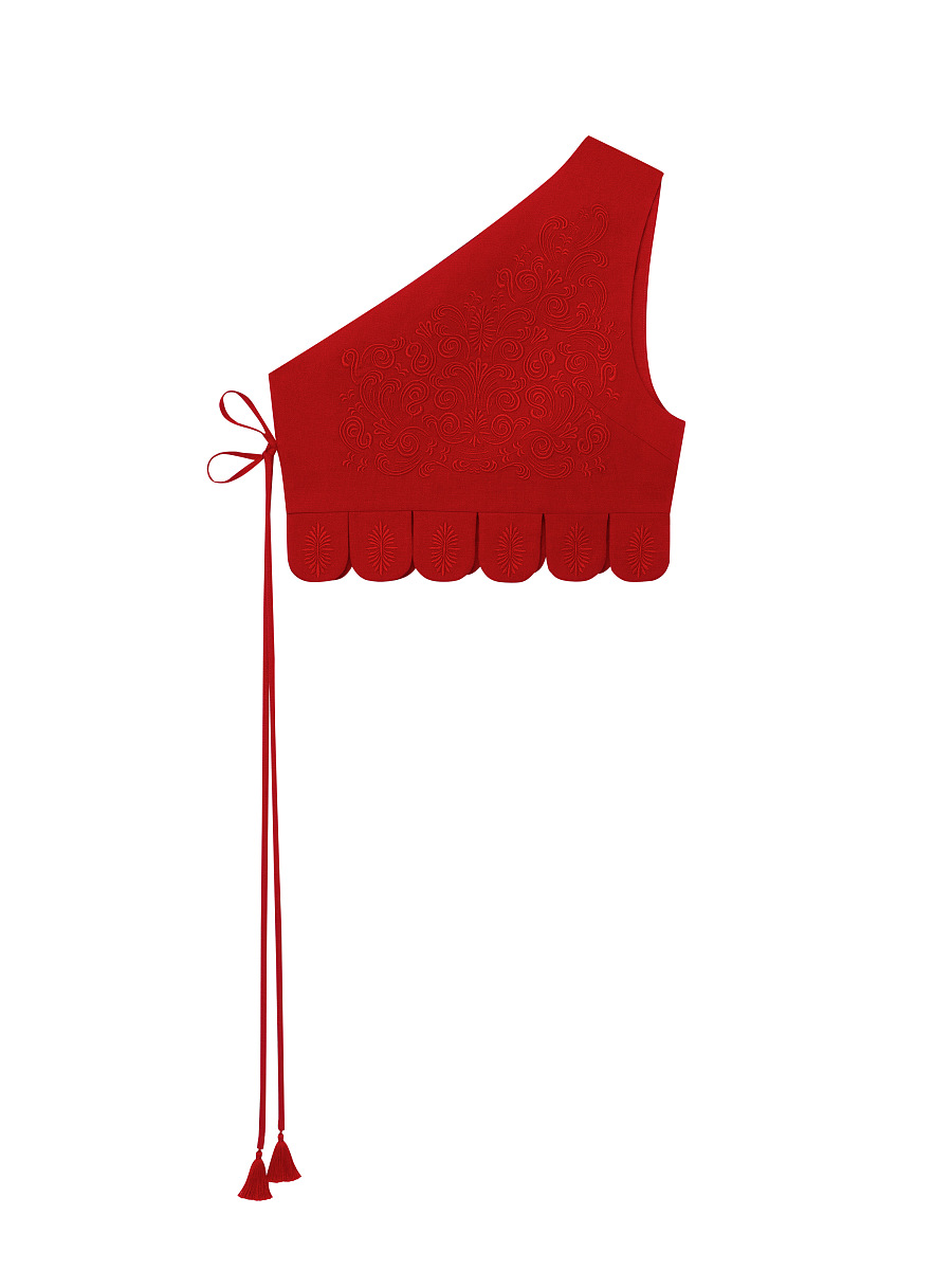 Asymmetric vest with red embroidery in tone "Osiayna" [0]