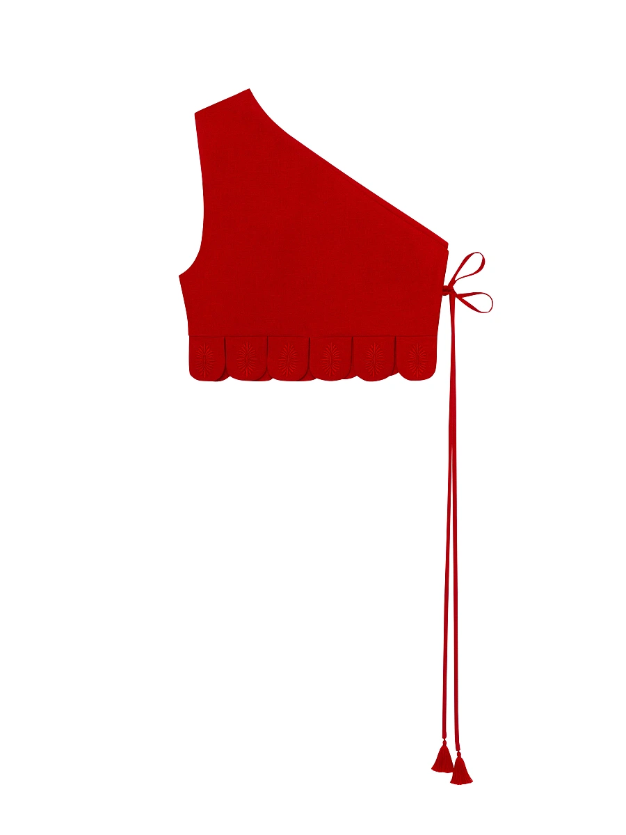 Asymmetric vest with black embroidery in tone "Osiayna" — Red