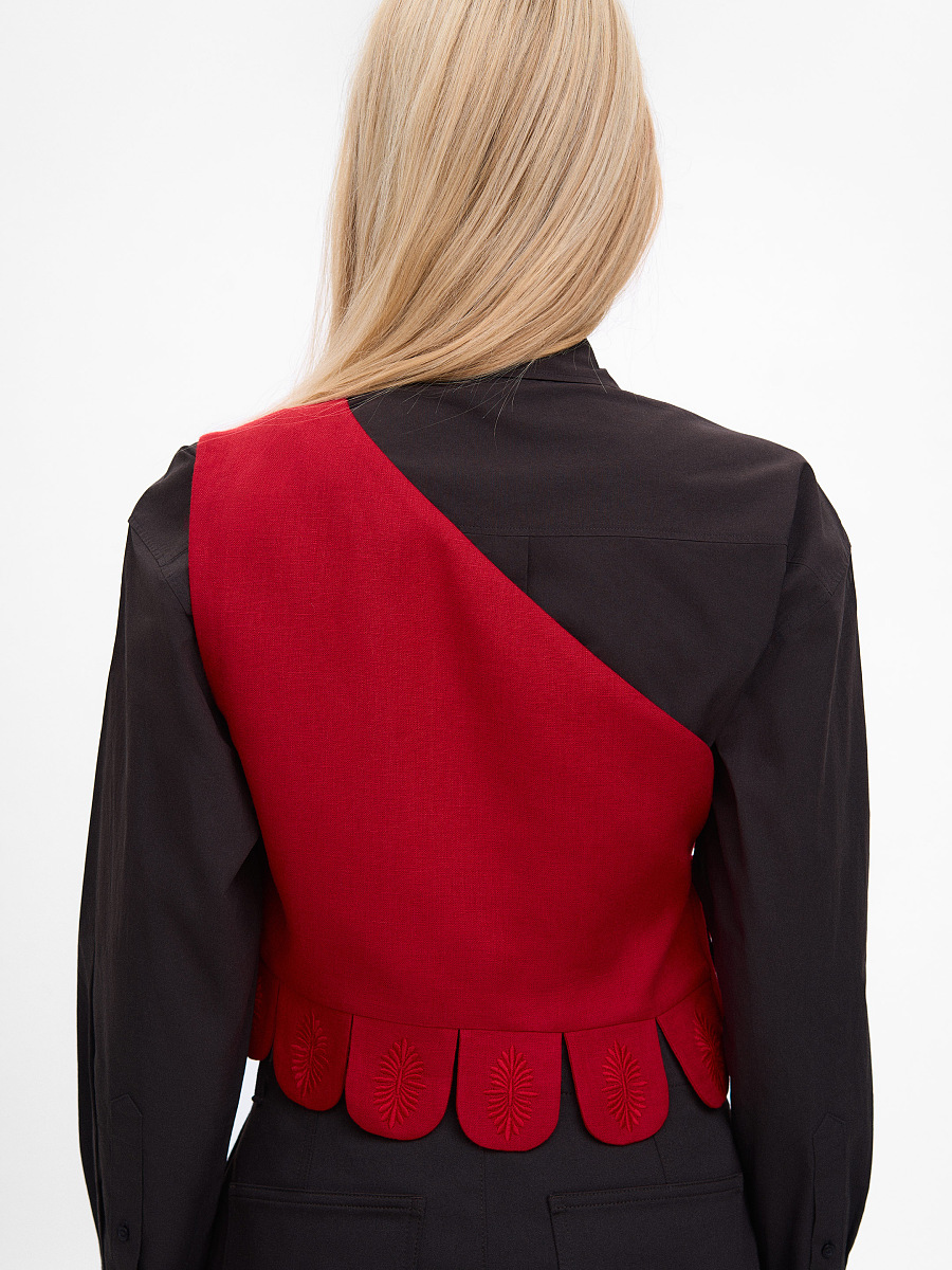Asymmetric vest with red embroidery in tone "Osiayna" [0]