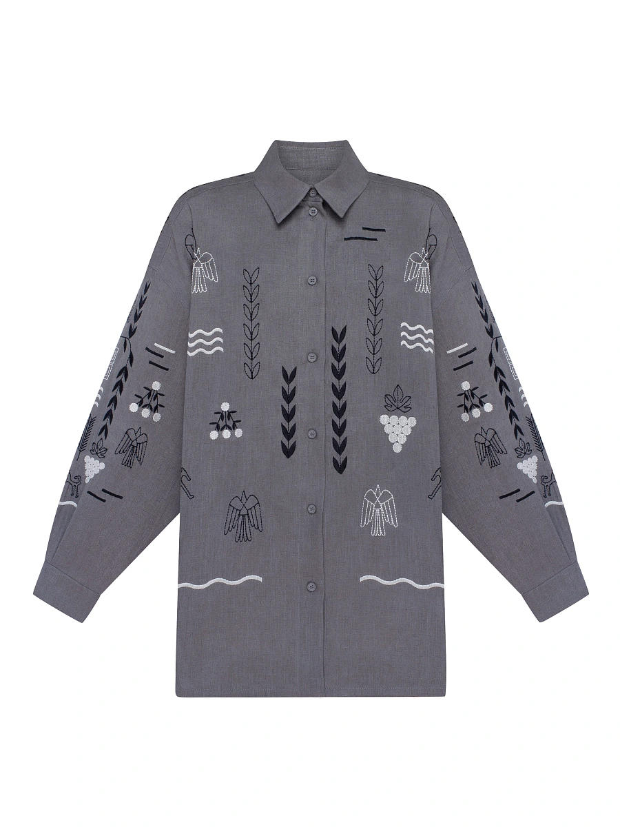Beige linen embroidered shirt SLOVO — Gray