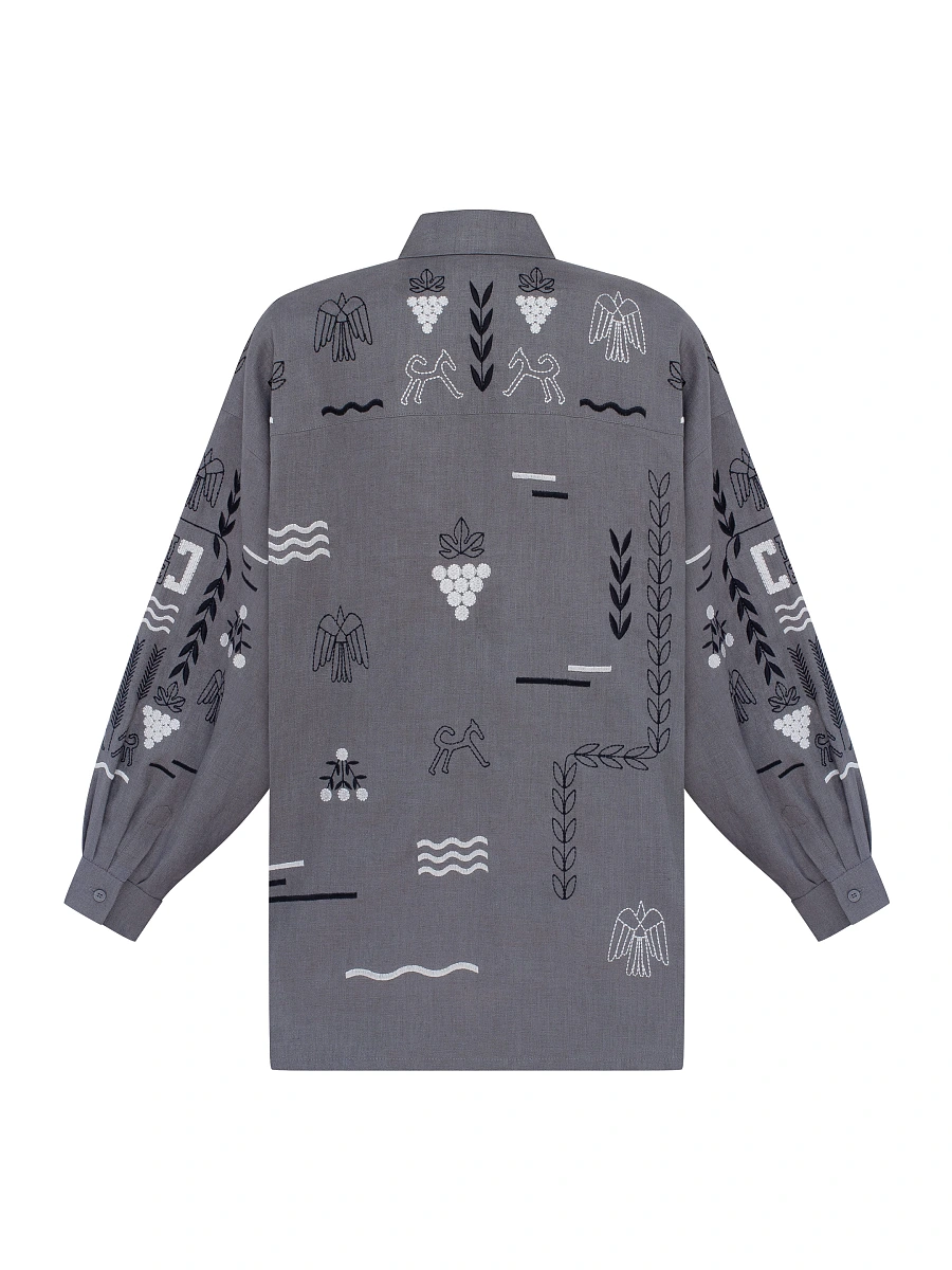 Beige linen embroidered shirt SLOVO — Gray