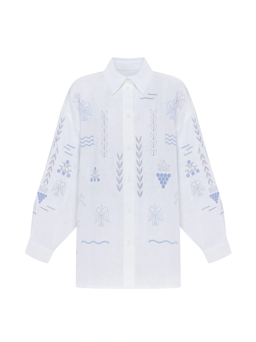 Beige linen embroidered shirt SLOVO — White