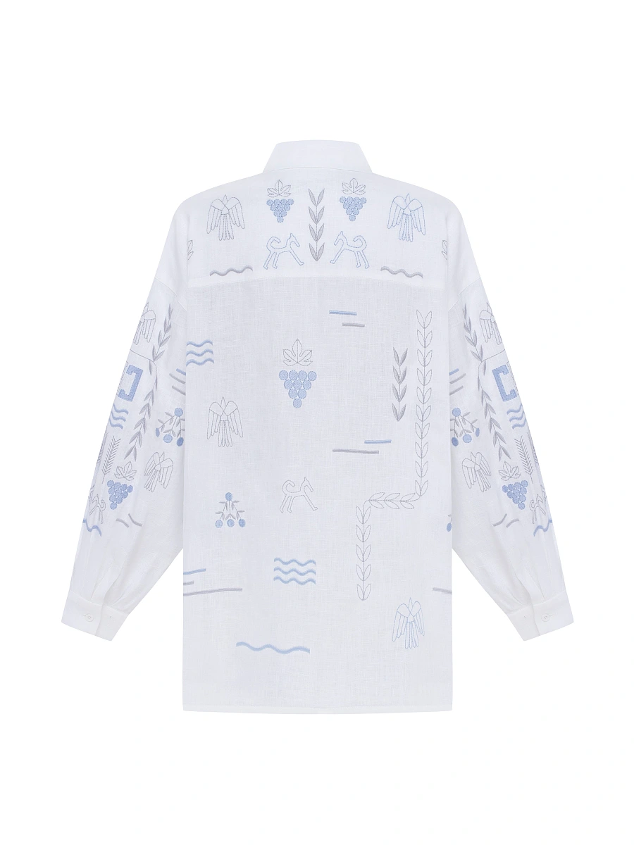 Beige linen embroidered shirt SLOVO — White