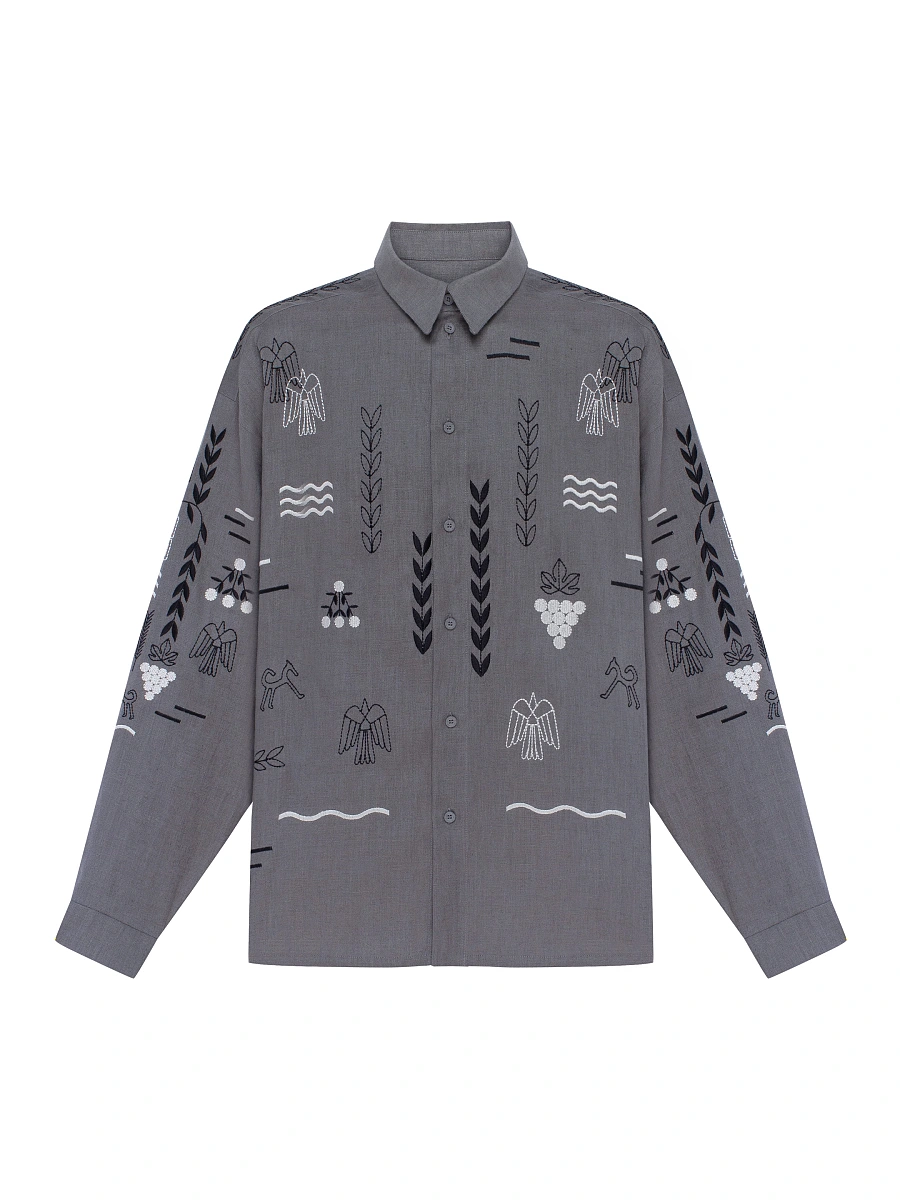 Black linen embroidered shirt MEN'S SLOVO BLACK — Gray