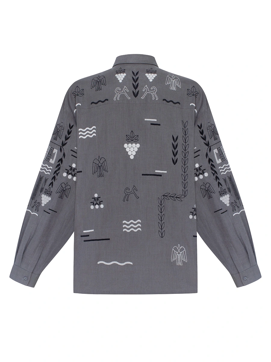 Black linen embroidered shirt MEN'S SLOVO BLACK — Gray