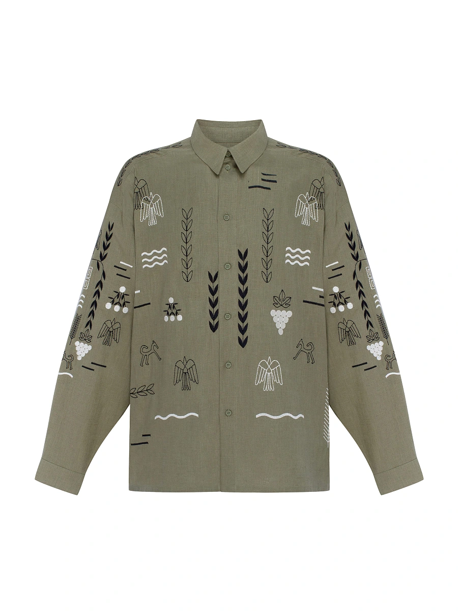 Black linen embroidered shirt MEN'S SLOVO BLACK — Green