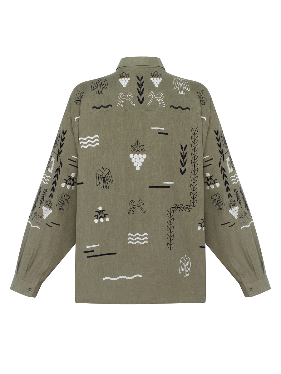 Black linen embroidered shirt MEN'S SLOVO BLACK — Green